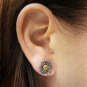 Mixed Metal Daisy Post Earrings on ear