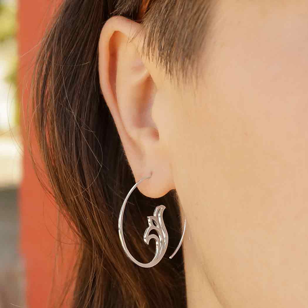 Sterling Silver Scroll Work Hoop Earrings 30x30mm