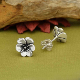 Sterling Silver Pansy Post Earrings 8x8mm