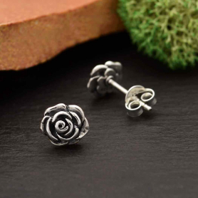 Sterling Silver Rose Post Earrings 7x7mm