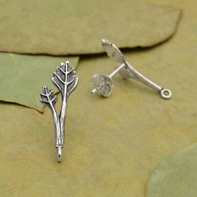 Sterling Silver Leaf Post Earring with Loop 21x7mm
