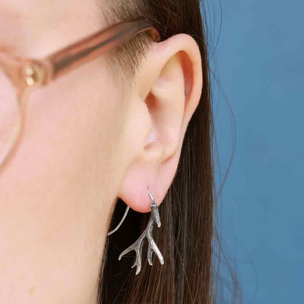 Sterling Silver Antler Hook Earrings 26x19mm
