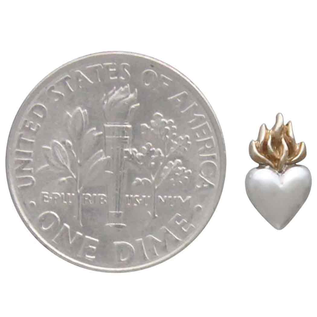 Sterling Silver Heart Post Earrings with Bronze Flame 9x5mm