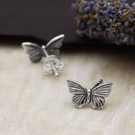 Sterling Silver Textured Butterfly Post Earrings 7x11mm
