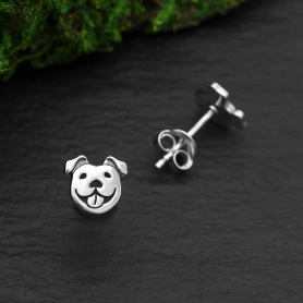 Sterling Silver Dog Face Post Earrings 7x7mm