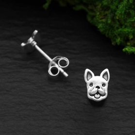 Sterling Silver Frenchie Face Post Earrings 8x6mm