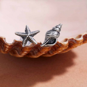 Sterling Silver Conch Shell & Starfish Post Earrings 12x5mm
