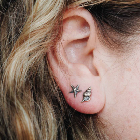 Sterling Silver Starfish and Shell Earrings