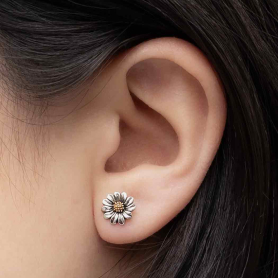 Sterling Silver Small Daisy Post Earrings on Model