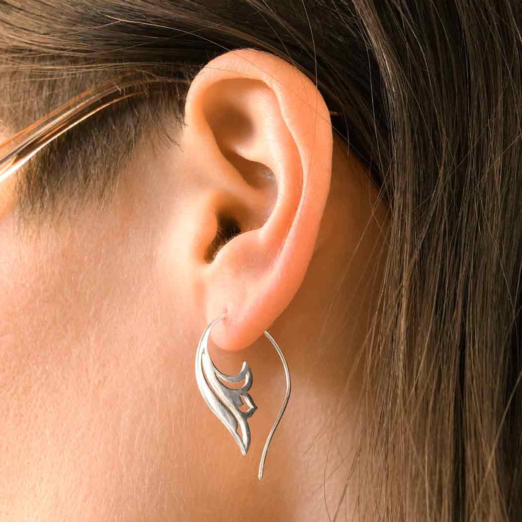 Sterling Silver Lotus Scroll Earring - Yoga Jewelry 38x23mm