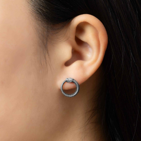 Sterling Silver Ouroboros Post Earrings on model