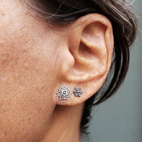 Sterling Silver Mandala Stud Earrings 10x10mm