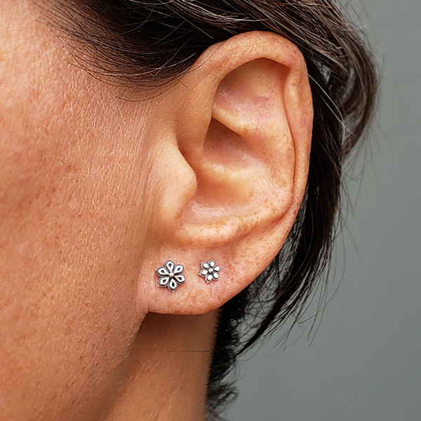 Sterling Silver Tiny Mandala Flower Post Earrings 5x5mm