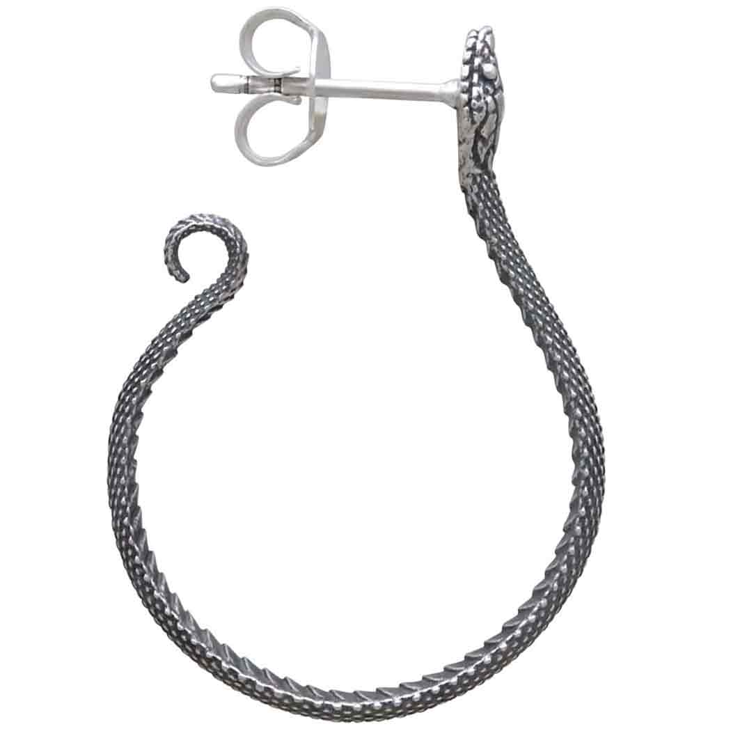 Sterling Silver Textured Snake Hoop Earrings 35x25mm