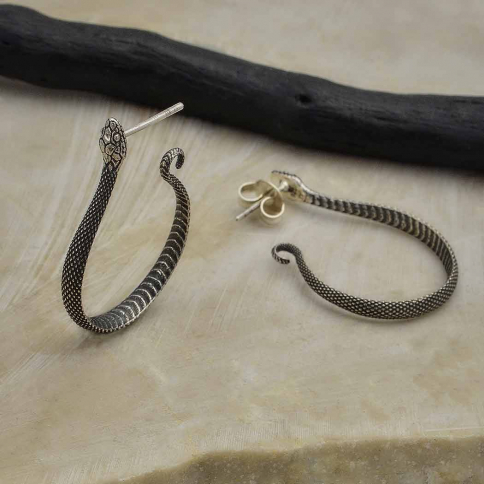 Sterling Silver Textured Snake Hoop Earrings 35x25mm