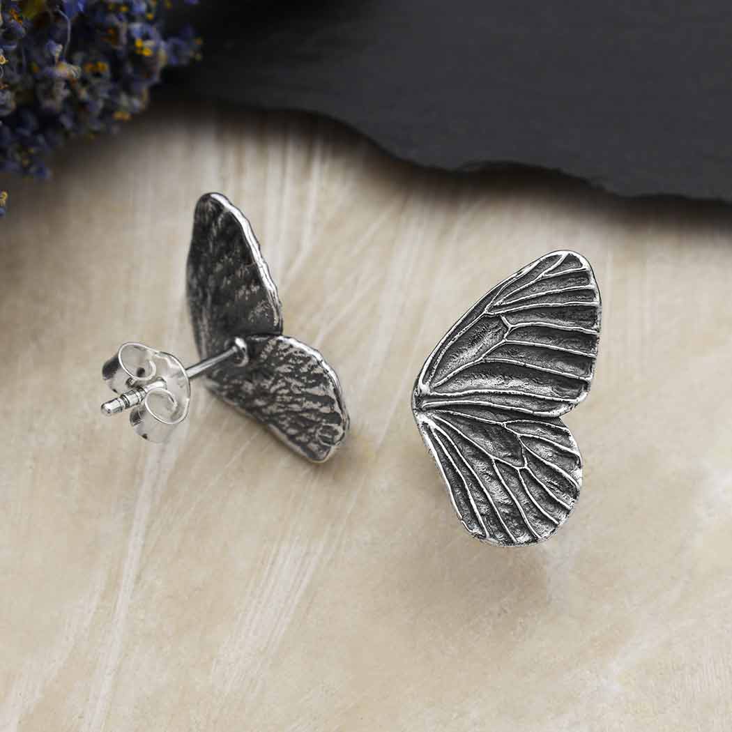Sterling Silver Dimensional Butterfly Post Earring 19x12mm