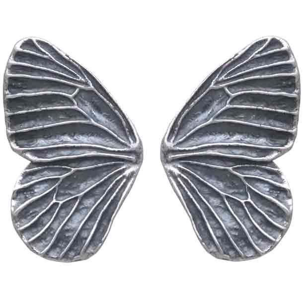 Silver Dimensional Butterfly Wing Post Earring 19x12mm front view