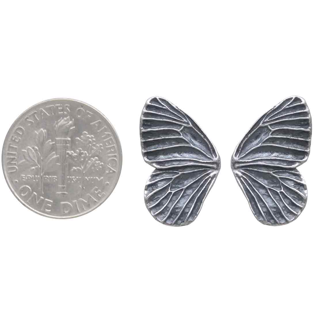 Silver Dimensional Butterfly Wing Post Earring 19x12mm dime 