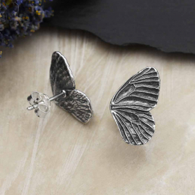 Silver Dimensional Butterfly Wing Post Earring 19x12mm