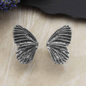 Silver Dimensional Butterfly Wing Post Earring 19x12mm front