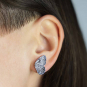 Silver Dimensional Butterfly Wing Post Earring 19x12mm on ear