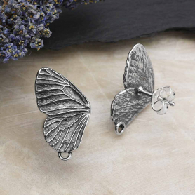 Silver Butterfly Wing Post Earrings with Loop 20x11mm