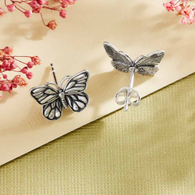 Sterling Silver Monarch Butterfly Post Earrings 10x13mm
