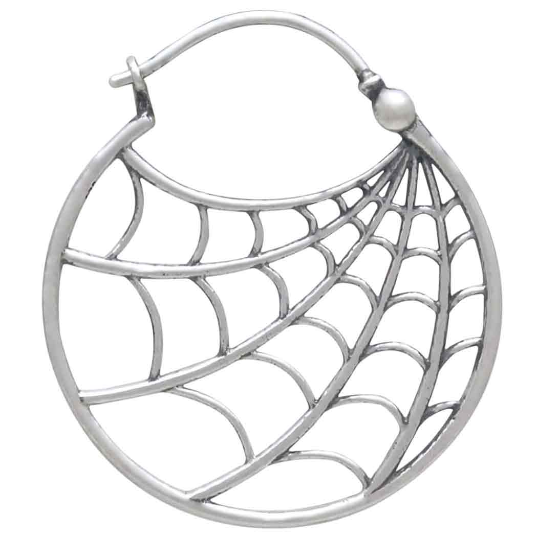 Sterling Silver Spiderweb Hoop Earrings Front View