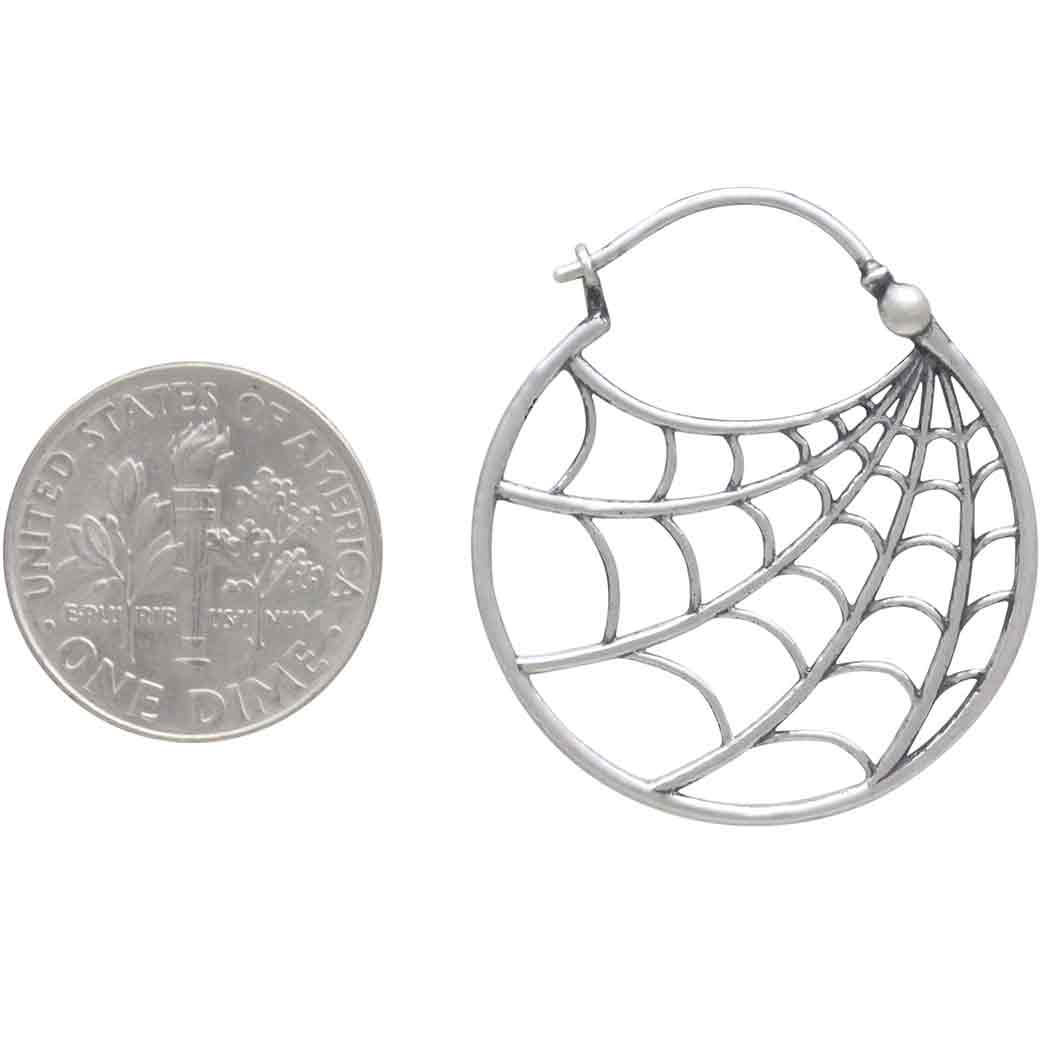 Sterling Silver Spiderweb Hoop Earrings with Dime