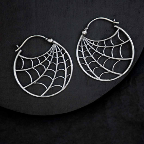 Sterling Silver Spiderweb Hoop Earrings 26x26mm