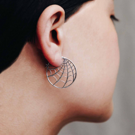 Sterling Silver Spiderweb Hoop Earrings 26x26mm