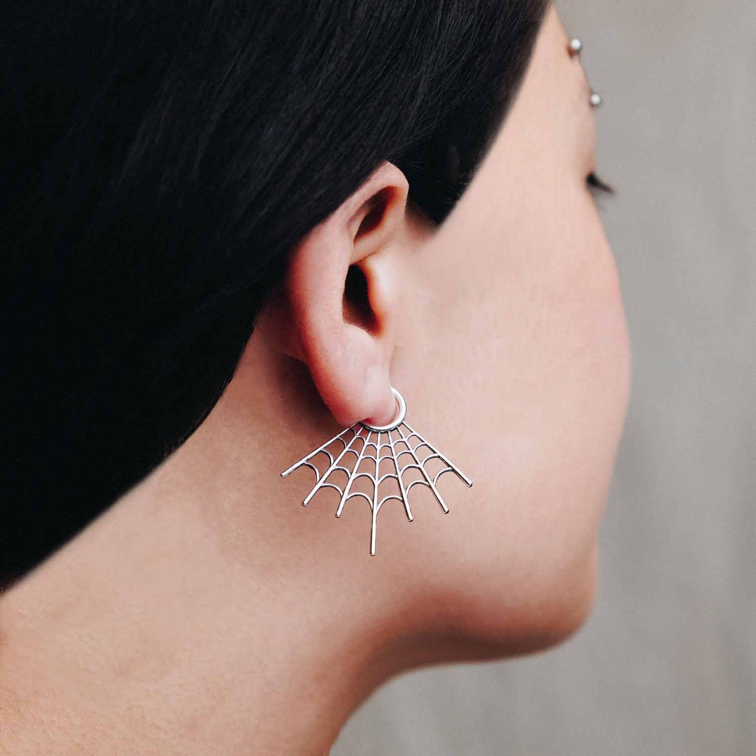Sterling Silver Spiderweb Post Earrings 35x34mm