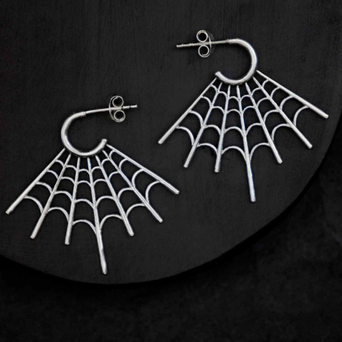 Sterling Silver Spiderweb Post Earrings 35x34mm