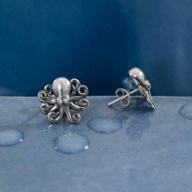 Sterling Silver Baby Octopus Post Earrings 13x14mm