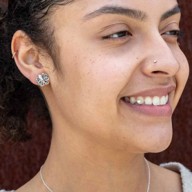 Sterling Silver Baby Octopus Post Earrings 13x14mm on ear