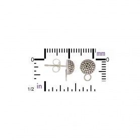 Silver Stud Earring -Circle Carpet Granulation w Loop 9x7mm