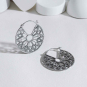 Sterling Silver Cathedral Rose Window Hoop Earrings 32x30mm