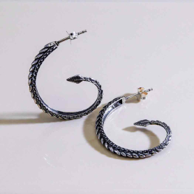 Sterling Silver Dragon Tail Hoop Post Earrings 30mm