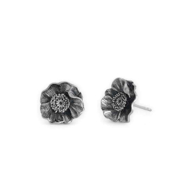 Sterling Silver Poppy Flower Post Earrrings 10x10mm