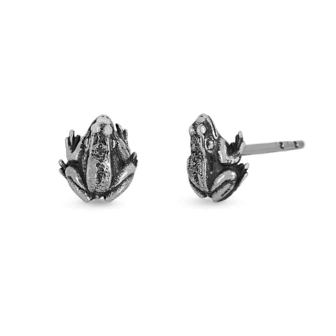 Nina Designs Sterling Silver Tiny Dimensional Frog Post Earrings 7x7mm
