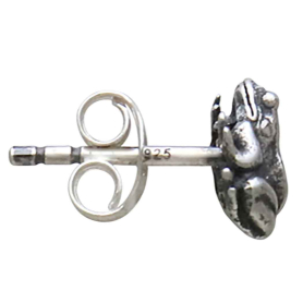 Sterling Silver Tiny Dimensional Frog Post Earrings Side View