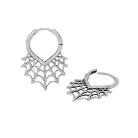 Sterling Silver Spiderweb Huggie Hoop Earrings 27x19mm