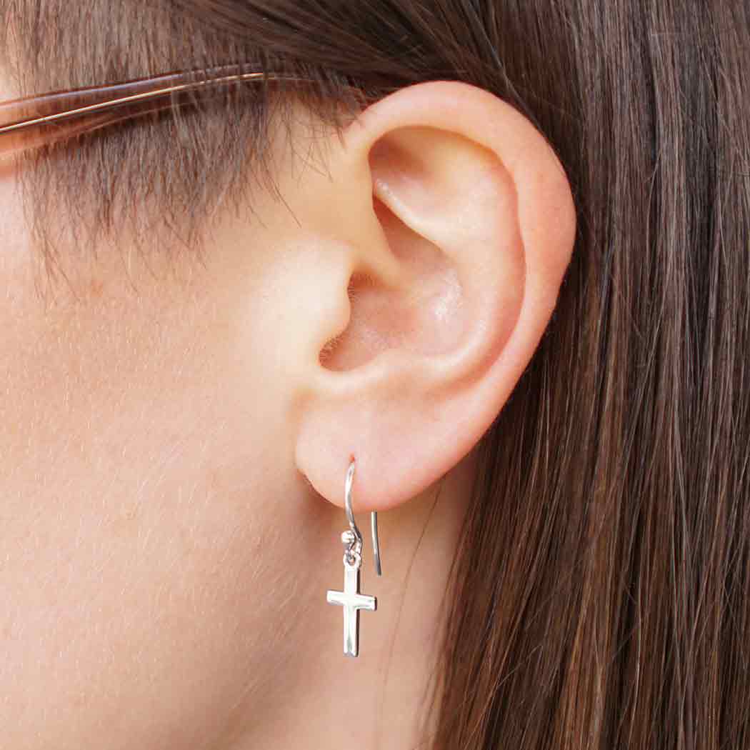 Sterling Silver Cross Dangle Earrings 25x7mm