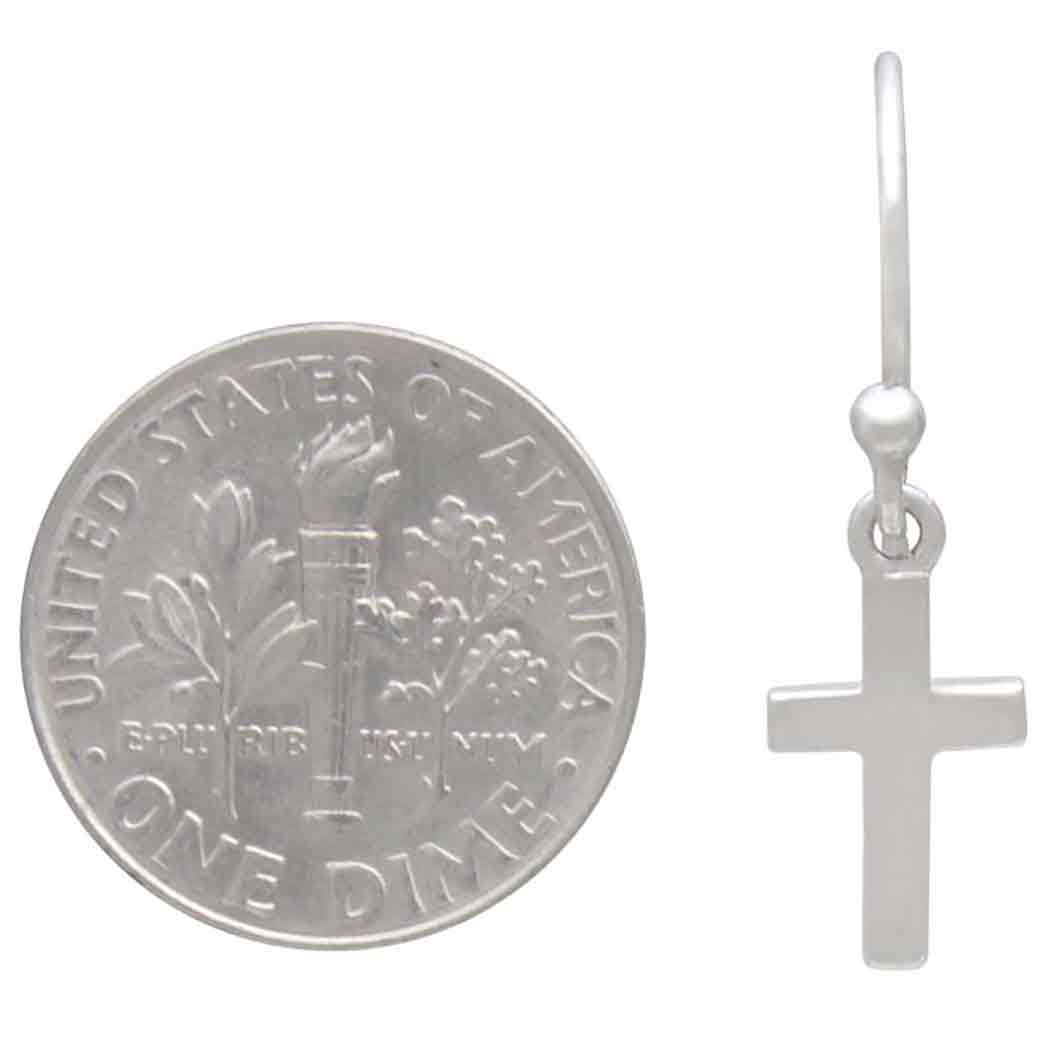 Sterling Silver Cross Dangle Earrings 25x7mm