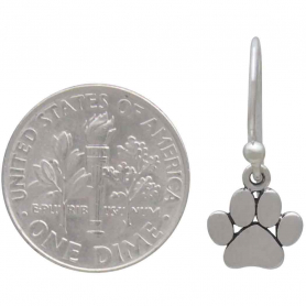 Sterling Silver Paw Print Dangle Earrings 21x9mm