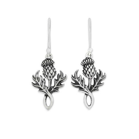Nina Designs Sterling Silver Dimensional Thistle Dangle Earrings 36x15mm