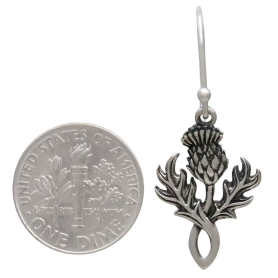 Sterling Silver Dimensional Thistle Dangle Earrings with Dime