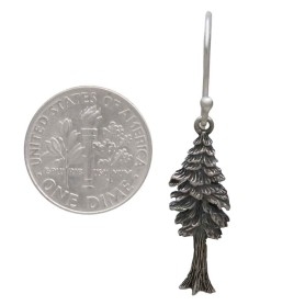 Sterling Silver Dimensional Pine Tree Dangle Earrings with Dime