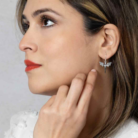 Nina Designs Sterling Silver Flying Dragon Dangle Earrings 33x21mm on model