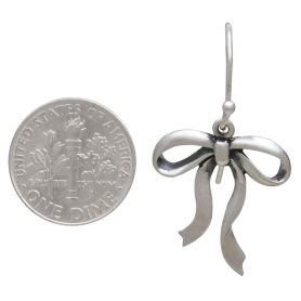 Sterling Silver Dainty Bow Dangle Earrings with Dime